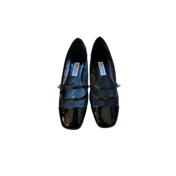 Jimmy Choo NIB Elisa Mesh Patent Leather Flat in Black Size 38 - Picture 2 of 11